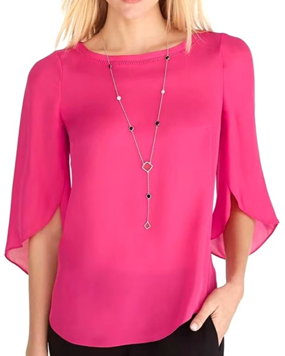 WHBM Silk Petal Sleeve Fuchsia Blouse 14 Relaxed Flowy Romantic Holiday Party